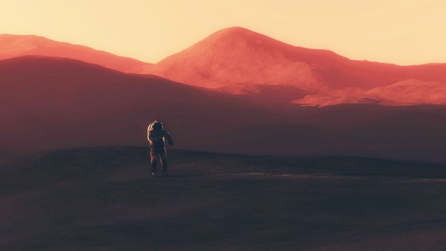 astronaut walking on red planet