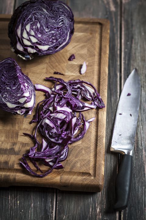 winter vegetables red cabbage on cutting board