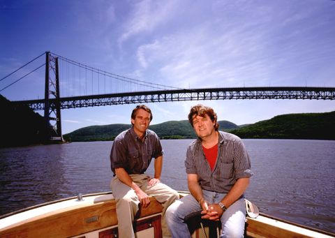 environmental lawyer  activist robert f kennedy jr l  riverkeeper john cronin out on hudson river, revitalized through efforts of their riverkeeper, inc in legal fight against water polluting industries  photo by ted thaithe life picture collection via getty images