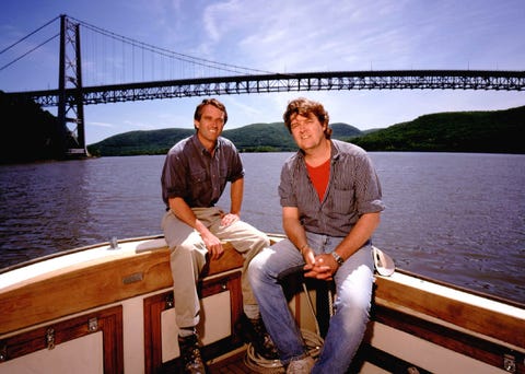 environmental lawyer activist robert f kennedy jr l riverkeeper john cronin out on hudson river, revitalized through efforts of their riverkeeper, inc in legal fight against water polluting industries photo by ted thaithe life picture collection via getty images