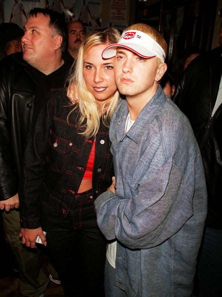 rapper eminem r and wife kim l at his record release party photo by marion curtisdmithe life picture collection via getty images