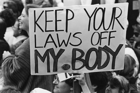 pro choice campaigners at a march for womens equality in washington, dc, 9th april 1989 one placard reads keep your laws off my body  photo by barbara alpergetty images