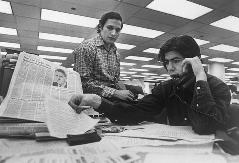 original caption bob woodward left and carl bernstein, washington post staff writers who have been investigating the watergate case, at their desk in the post