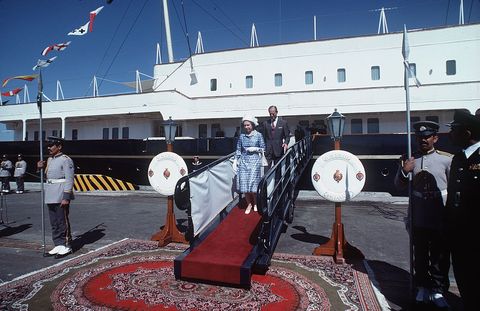 KUWAIT February 13 The Queen and Prince Philip come ashore from a royal yacht to bid farewell to the Amir of Kuwait and his Ministers Day Gulf tour dates undecided February 1 March 12, 1979 Photo by Tim Graham Photo Library via Getty Images