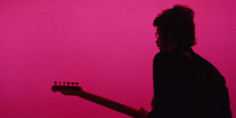 Guitarist, Silhouette, Guitar, Musician, Shadow, Magenta, Plucked string instruments, String instrument, Bassist, Electric guitar, 