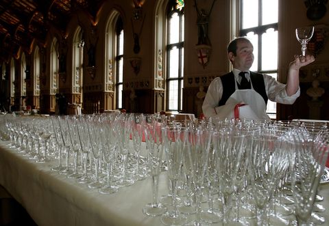 Drinks preparation at St George's HallÂ ahead ofÂ Prince Charles and Camilla Parker Bowles' wedding in 2008