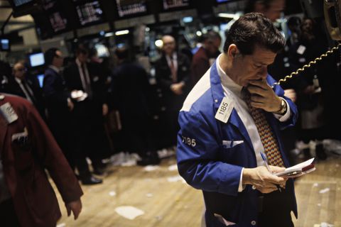 Trader Makes Call at New York Stock Exchange