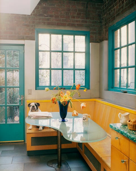 Room, Interior design, Furniture, Turquoise, Yellow, Building, Floor, Window, House, Architecture, 