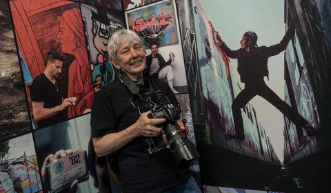 us photographer martha cooper poses in the urban nation gallery prior to the opening of her show snap wrap in berlin on may 20, 2016   coopers snap wrap includes some of her most iconic images from the 1980s grafitti scene, through to the present day photo by john macdougall  afp photo by john macdougallafp via getty images