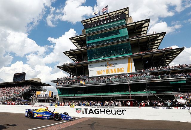 indianapolis, in   may 29  alexander rossi of the united states pumps his fist as he crosses the finish line to win the 100th running of the indianapolis 500 at indianapolis motorspeedway on may 29, 2016 in indianapolis, indiana  photo by jamie squiregetty images