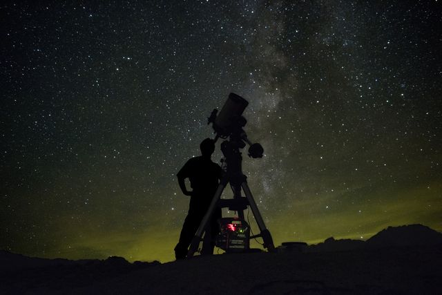 astronomer with telescope milky way