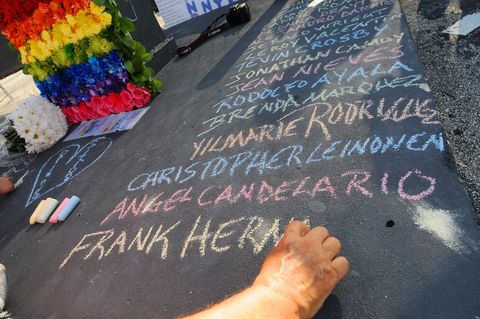 edwin rodriguez writes the names of the victims of the pulse nightclub shooting at the front of the nightclub building in orlando