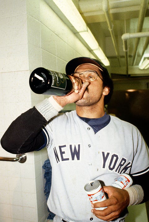 los angeles   october 17 reggie jackson 44 of the new york yankees celebrates by drinking champagne after they defeated the los angeles dodgers in game 6 of the 1978 world series october 17, 1978 at dodger stadium in los angeles, california the yankees won the series 4 games to 2 photo by focus on sportgetty images