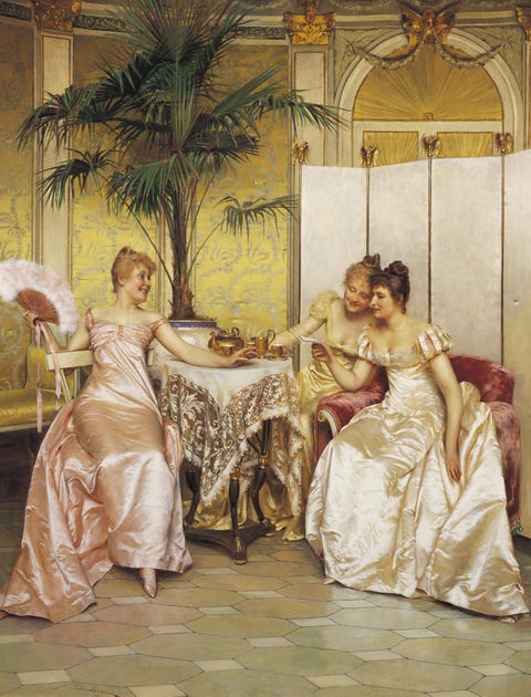 A painting of three women drinking tea a painting of three women drinking tea