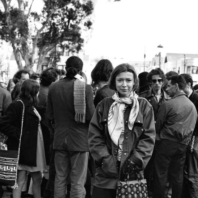writer joan didion stands at the panhandle of golden gate park with a group of hippies during the writing of her article slouching towards bethlehem april 1967 photo by © ted streshinskycorbiscorbis via getty images