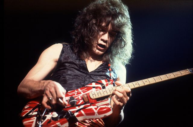 american rock musician eddie van halen, of the group van halen, performs onstage at the aragon ballroom, chicago, illinois, april 6, 1979 photo by paul natkingetty images