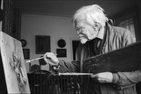 centenarian artist ap cole paints a still life in his chelsea hotel studio, new york, new york, january 11, 1975 photo by allan tannenbaumgetty images