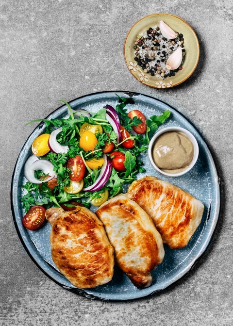 Roasted pork chops with salad