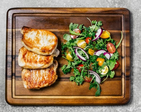 Roasted pork chops with salad