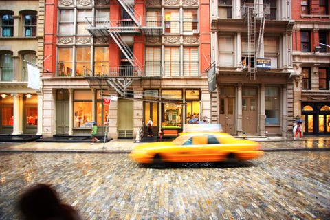 manhattan, soho, mercer street, a taxi