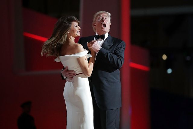 washington, dc   january 20  us president donald trump sings to the song my way while dancing with first lady melania trump during the inaugural liberty ball at the washington convention center january 20, 2017 in washington, dc the ball is part of the celebrations following the inauguration trump  photo by chip somodevillagetty images
