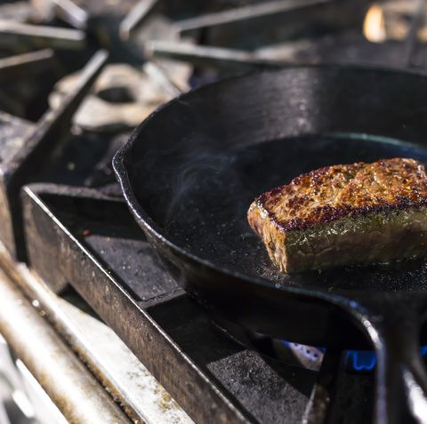 Steak in a cast iron skillet