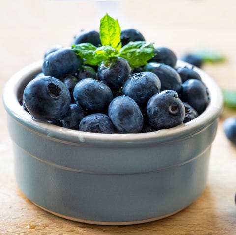 Close-Up Of Fresh Blueberries In Bowl On Table