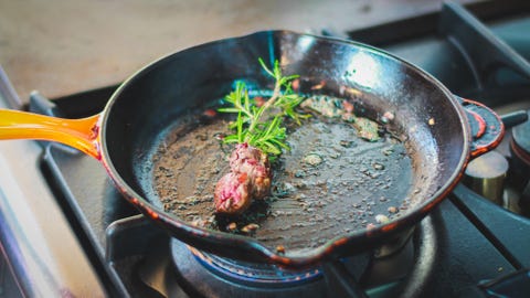 fillet steak on iron cast pan