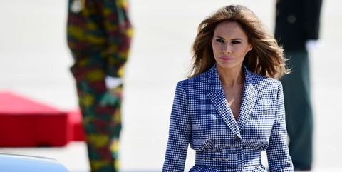 First Lady Melania Trump arrives at the Melsbroek military airport in Steenokkerzeel on May 24, 2017, on the eve of the NATO summit.