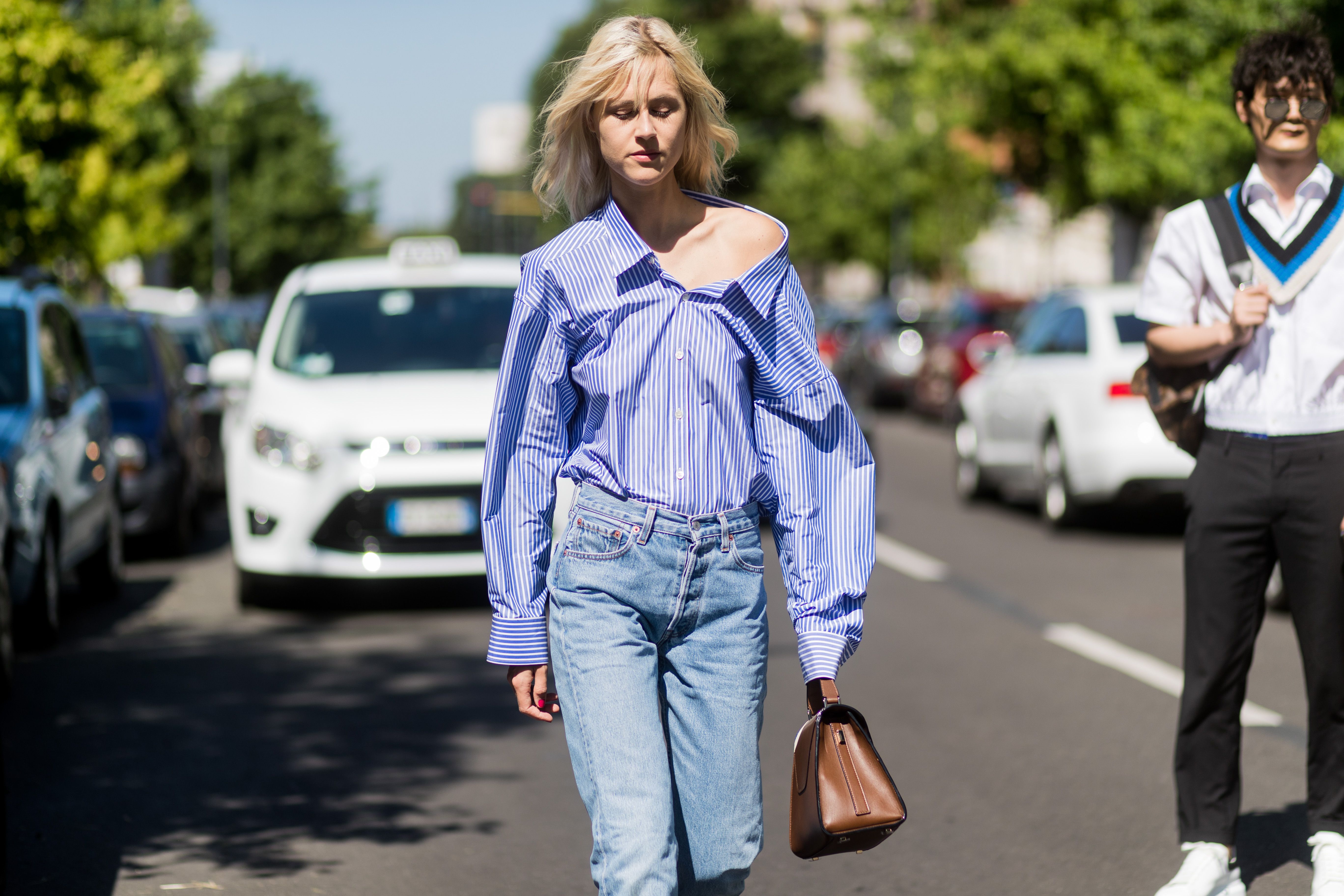 off the shoulder white button down shirt