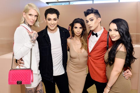 los angeles, ca june 20 jeffree star manny gutierrez laura lee james charles and amanda ensing celebrate the launch of kkw beauty on june 20, 2017 in Los angeles, california photo by stefanie keenangetty images for full picture