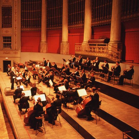 High angle view of musicians playing at a concert, Hofburg Concert Orchestra, Hofburg Palace, Vienna, Austria