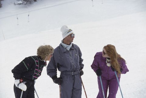 Princess Diana 1961 1997, left with Prince Charles and Duchess of York during ski vacation in Klosters, Switzerland March 9, 1988 photo by James Andansonsygma via Getty Images