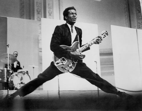 circa 1968  rock and roll musician chuck berry does the splits as he plays his gibson hollowbody electric guitar in circa 1968 photo by michael ochs archivesgetty images