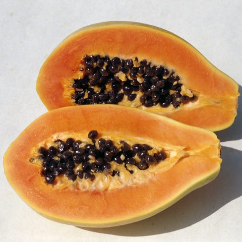 Papaya or Papaw (Carica papaya), cut in cross-section, Caricaceae