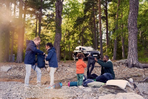 family camping on a road trip