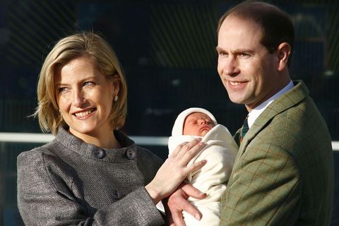 frimley, united kingdom   december 20  prince edward, earl of wessex and sophie rhys jones, countess of wessex leave hospital with their new baby boy at frimley park hospital on december 20, 2007 in frimley, england the names chosen by the earl and countess of wessex for their son are james alexander philip theophoto by ben stansallgetty images