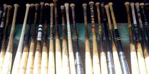 Baseball bats in a row