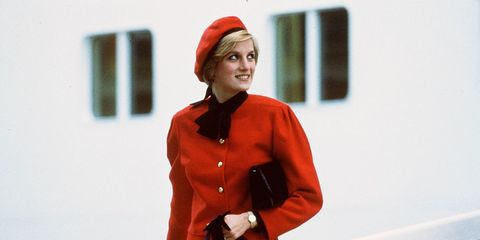 Diana, Princess of Wales wears a charm bracelet aboard the n