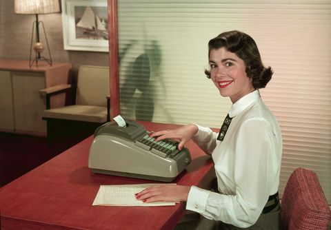 Office equipment, Typewriter, Shoulder, Office supplies, White-collar worker, 