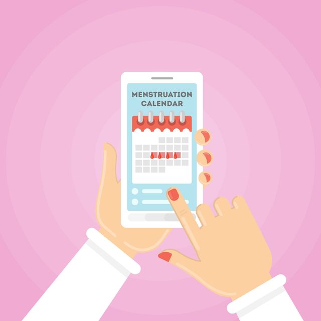 menstruation calendar illustration red signs of menstrual cycle on the smartphone