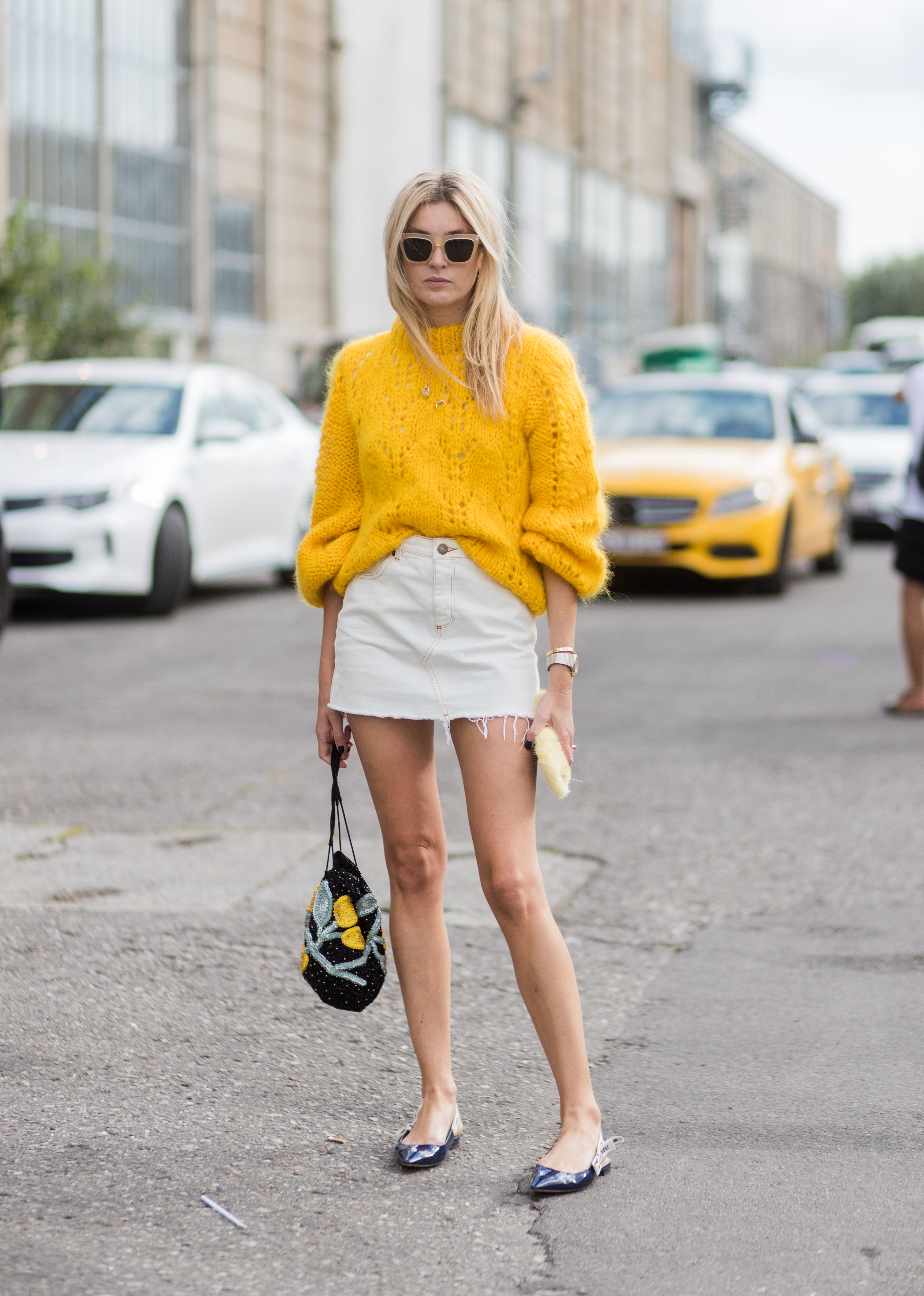 mustard and white outfits