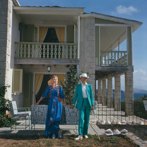 colin tennant, 3rd baron glenconner with his wife anne on the island of mustique, which he owns privately, march 1973 photo by slim aaronshulton archivegetty images