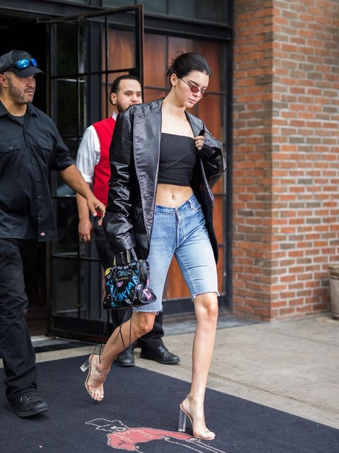 Here's Kendall Jenner Wearing a Giant Blazer, Tube Top, and Cut Off Jeans