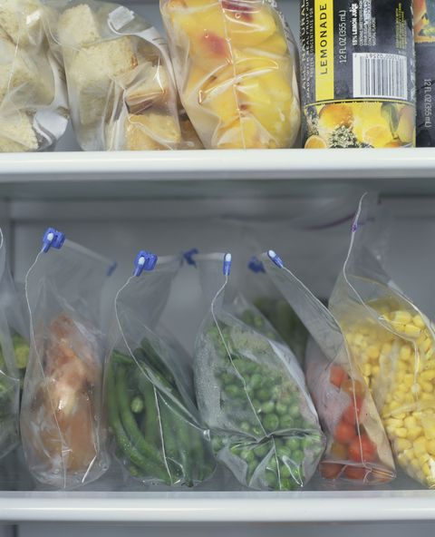 Frozen vegetables in a freezer