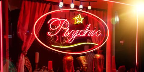 Store window of a psychic parlor in the East Village, Manhattan, New York City