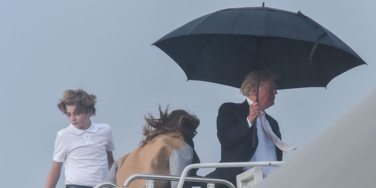 Donald Trump Won't Share Umbrella with Melania and Barron