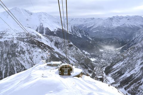 Pavillon du Mont-Fréty, panorama from Mont Blanc massif, Italy.