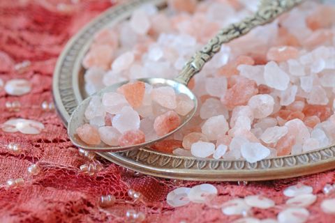 Close-Up Of Himalayan Salt In Plate On Table