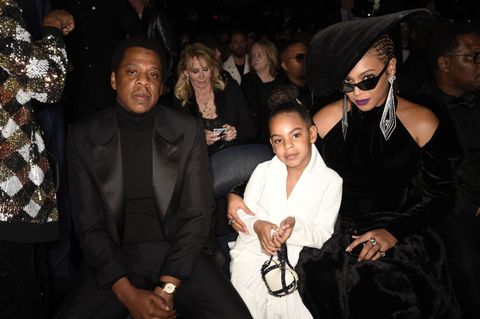 new york   january 28 jay z, blue ivy and beyonce  at the 60th annual grammy awards broadcast live on both coasts from new york citys madison square garden on sunday, jan 28, 2018, at a new time, 730 1100 pm, live et430 800 pm, live pt, on the cbs television network photo by michele crowecbs via getty images